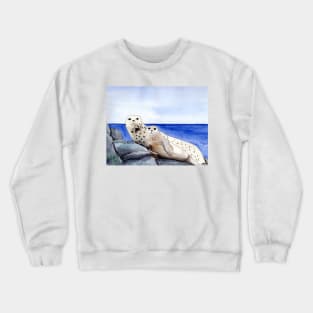 Seal Family Watercolor and Ink Illustration Crewneck Sweatshirt